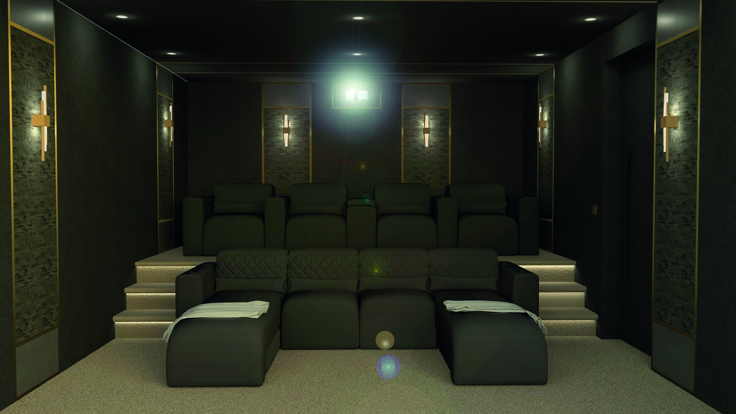 Cyberhomes 3D render capability provided the client with a very accurate impression of what the finished cinema room would look like prior to any fabrication or construction starting