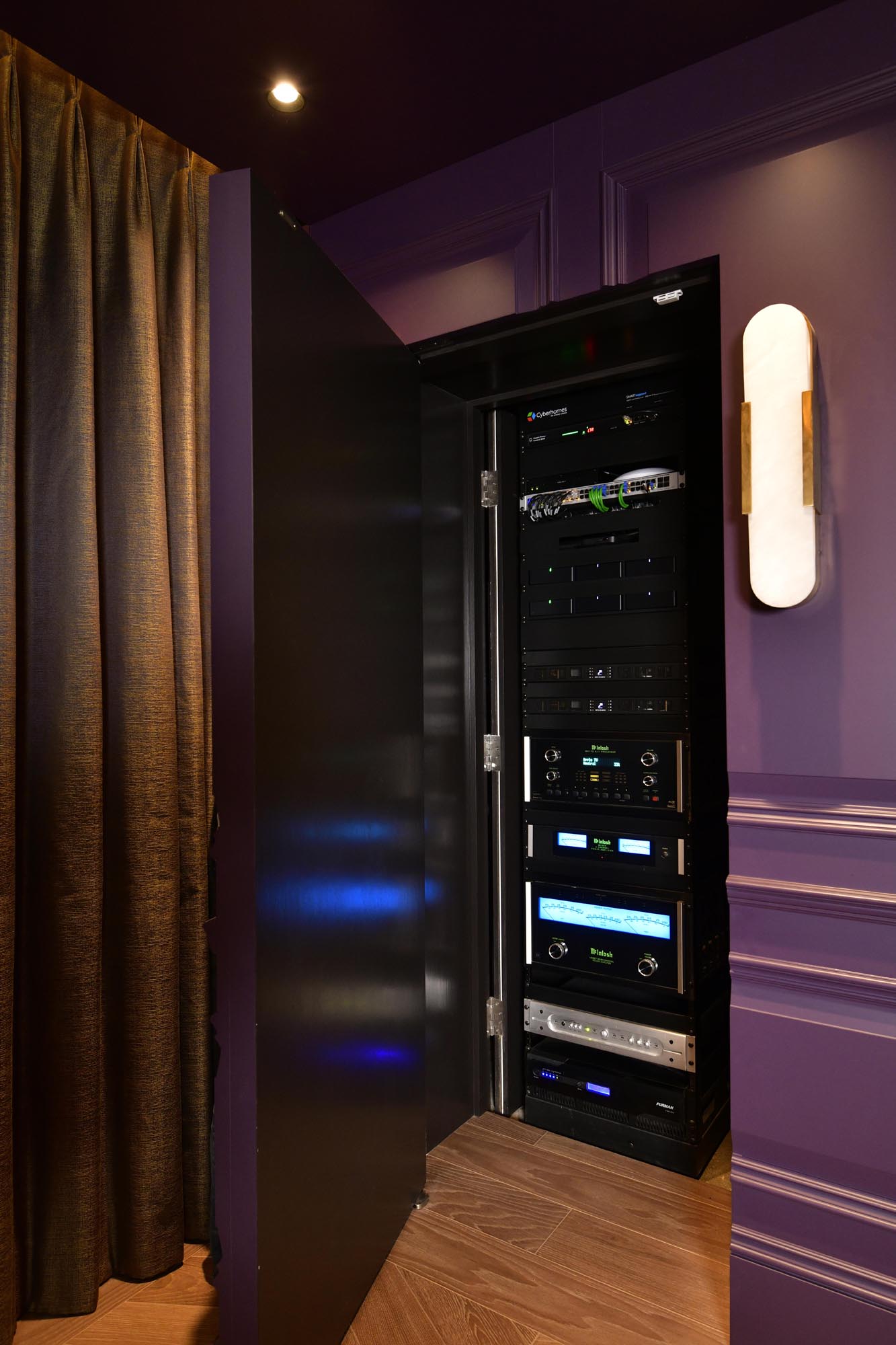 Equipment rack hidden behind a secret door